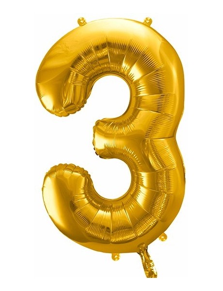 Zlatý balón v tvare čísla 3 85cm