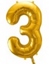 Zlatý balón v tvare čísla 3 85cm