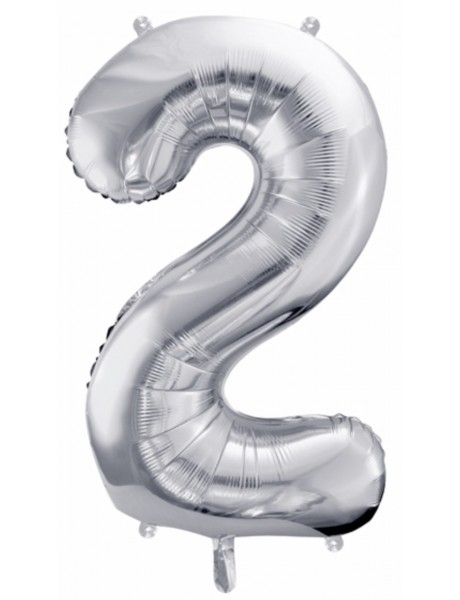 Strieborný balón v tvare čísla 2 85cm