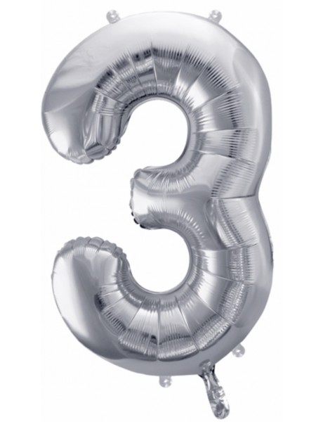 Strieborný balón v tvare čísla 3 85cm