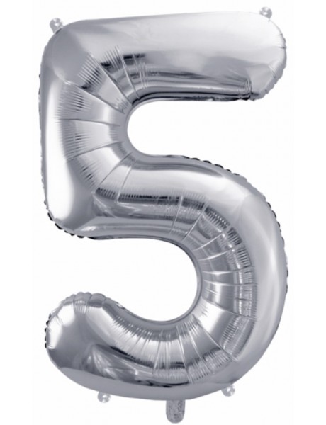 Strieborný balón v tvare čísla 5 85cm