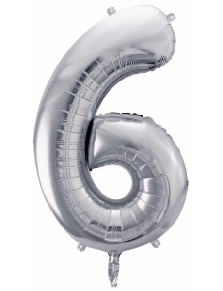 Strieborný balón v tvare čísla 6 85cm