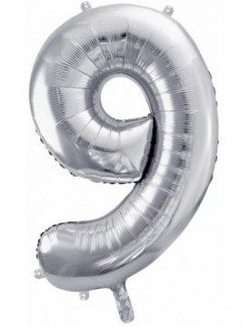 Strieborný balón v tvare čísla 9 85cm