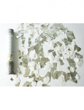 Vystreľovacie konfety 50cm biele serpentíny a srdiečka